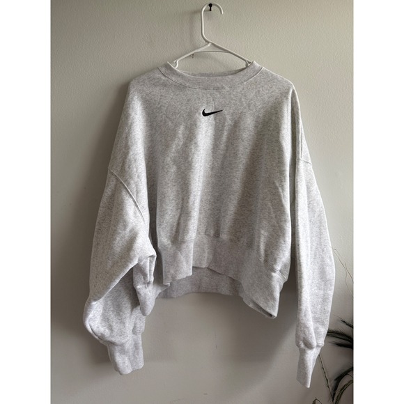 Nike Tops - Nike Phoenix Fleece Oversized Cropped Sweatshirt Heather Embroidered Swoosh M